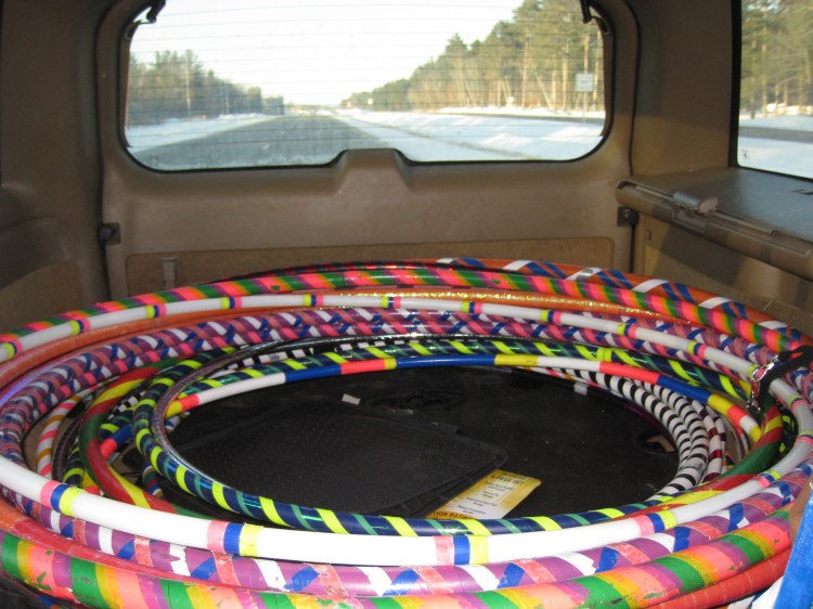 hula hoops in the back of our car