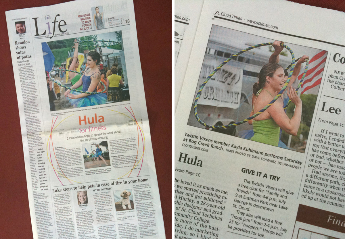 Twistin Vixens Hooping in the St. Cloud Times Newspaper