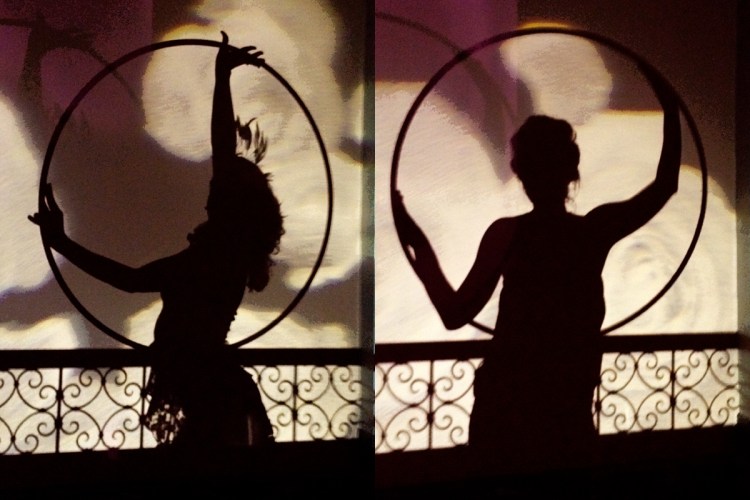 Vintage Circus Costume Hoopers 02 Silhouettes of hula hoopers in costume