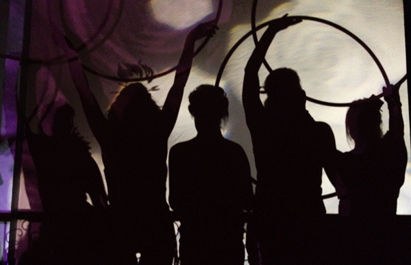 Vintage Circus Costume Hoopers 07 Silhouettes of hula hoopers in circus costumes